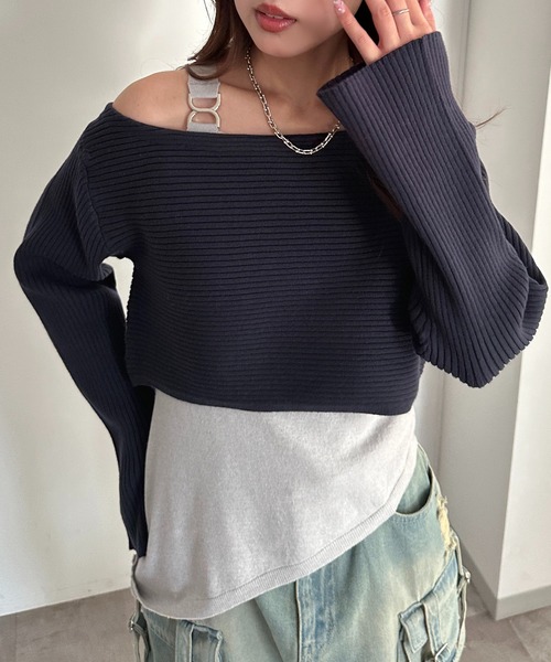 apres jour mignon(アプレジュールミニョン)の「アシメタンク×リブニットセット【ZOZOTOWN限定アイテム】(ニット/セーター・レディース・ブラウン系その他/ブラック/ネイビー・フリー/X-LARGE)」の3枚目の写真