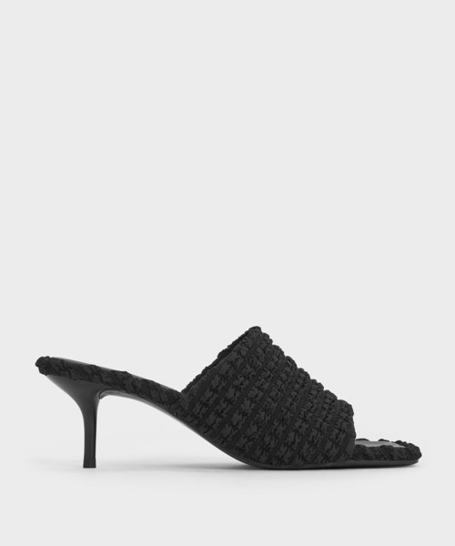 CHARLES & KEITH(チャールズ & キース)の「Loren ローレン テキスチャーキトゥンヒールミュール(サンダル・レディース・ブラック系その他2/オフホワイト・22.5cm/24.5cm/23.5cm/23cm/25.5cm/25cm)」の1枚目の写真