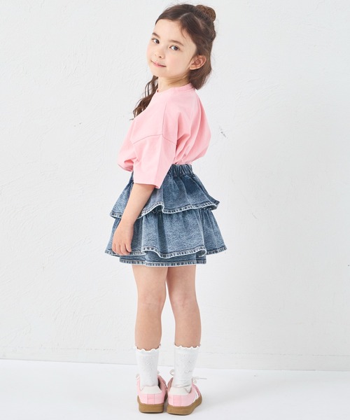 pairmanon（ペアマノン）の「ガールズ ティアード デニムスカッツ（デニムパンツ・キッズ・ブラック/インディゴブルー/ライトブルー/ピンク/ブルー/ブルー系その他/ライトピンク・150/140/120/110/100/90/130）」の15枚目の写真