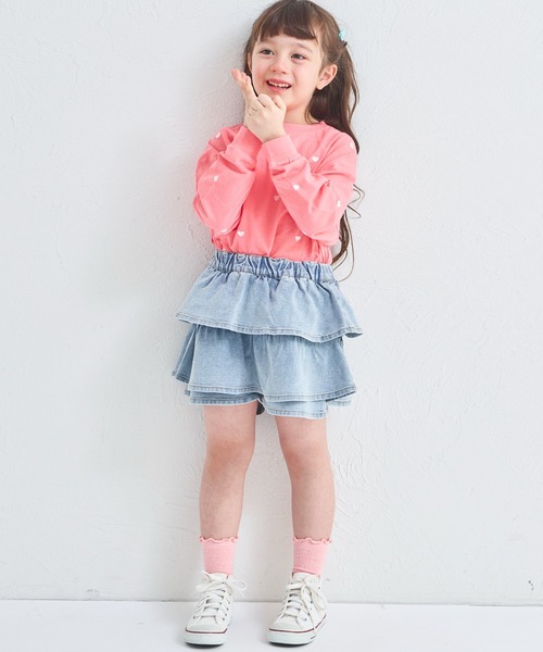 pairmanon（ペアマノン）の「ガールズ ティアード デニムスカッツ（デニムパンツ・キッズ・ブラック/インディゴブルー/ライトブルー/ピンク/ブルー/ブルー系その他/ライトピンク・150/140/120/110/100/90/130）」の8枚目の写真