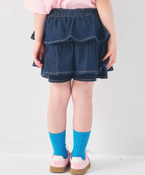pairmanon（ペアマノン）の「ガールズ ティアード デニムスカッツ（デニムパンツ・キッズ・ブラック/インディゴブルー/ライトブルー/ピンク/ブルー/ブルー系その他/ライトピンク・150/140/120/110/100/90/130）」の9枚目の写真