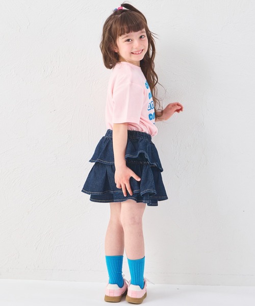 pairmanon（ペアマノン）の「ガールズ ティアード デニムスカッツ（デニムパンツ・キッズ・ブラック/インディゴブルー/ライトブルー/ピンク/ブルー/ブルー系その他/ライトピンク・150/140/120/110/100/90/130）」の10枚目の写真