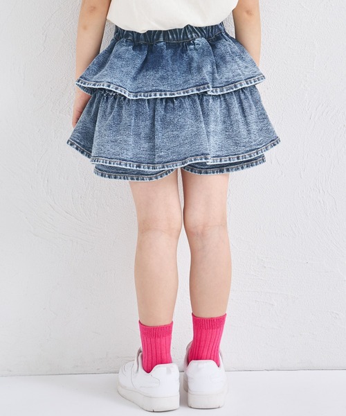 pairmanon（ペアマノン）の「ガールズ ティアード デニムスカッツ（デニムパンツ・キッズ・ブラック/インディゴブルー/ライトブルー/ピンク/ブルー/ブルー系その他/ライトピンク・150/140/120/110/100/90/130）」の12枚目の写真