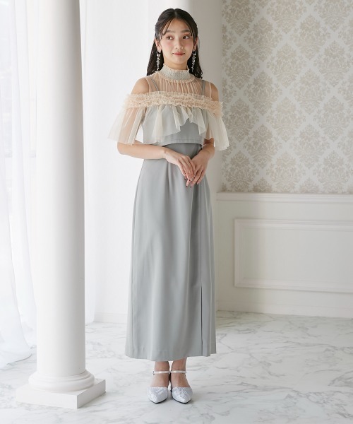 セール】【結婚式・パーティードレス】シャーリングフリル