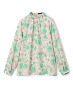 セール】オキザリスフラワープリント ボウタイギャザーブラウス