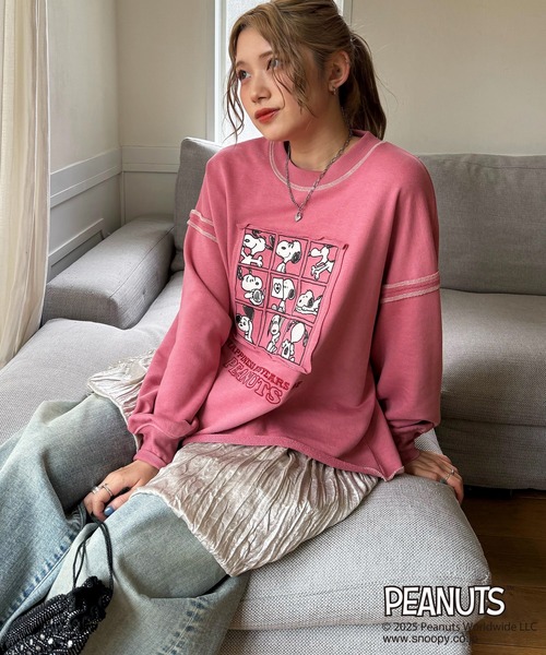 DOUBLE NAME（ダブルネーム）の「【PEANUTS 75th】ショート丈プルオーバー（スウェット・レディース・スミクロ/ブルー/ピンク/オフホワイト/グリーン/ピンク系その他・FREE）」の18枚目の写真