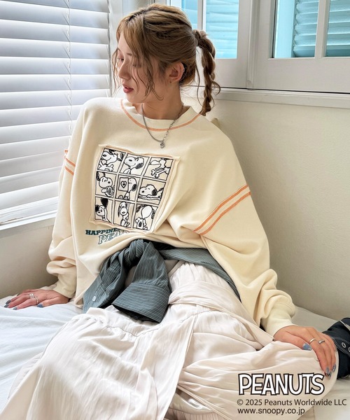 DOUBLE NAME（ダブルネーム）の「【PEANUTS 75th】ショート丈プルオーバー（スウェット・レディース・スミクロ/ブルー/ピンク/オフホワイト/グリーン/ピンク系その他・FREE）」の13枚目の写真