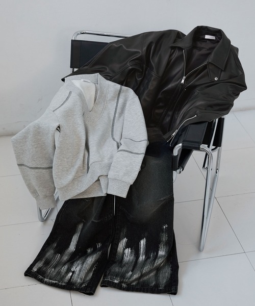 ILLMAZE（イルメイズ）の「【ILLMAZE】Low-rise silver foil wide denim / ローライズ 箔コーティング ワイドデニムパンツ（デニムパンツ・メンズ・ブラック・L/M/S）」の9枚目の写真