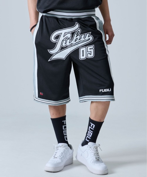 FUBU フブ ブランド ロゴ ワッペン 刺繍 アメカジ 軽量 メッシュ バスケット ショートパンツ ハーフパンツ
