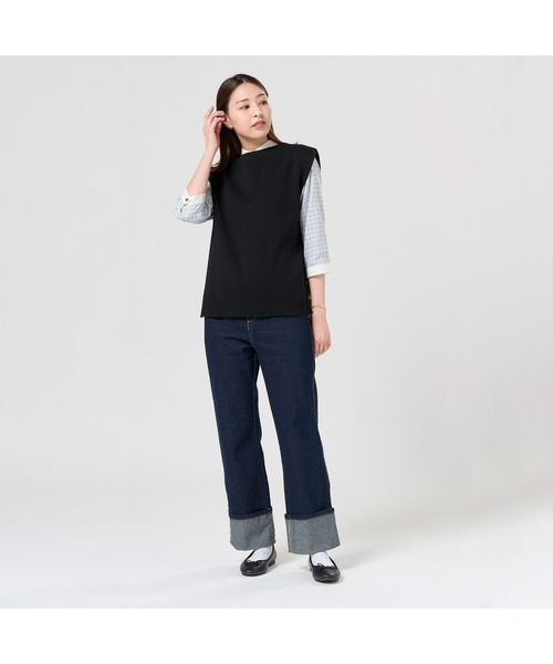 TOKYO SHIRTS（トウキョウシャツ）の「ミラノサイドボタン レディースニットベスト（ベスト・レディース・ブラック/ブラウン・M/L）」の4枚目の写真