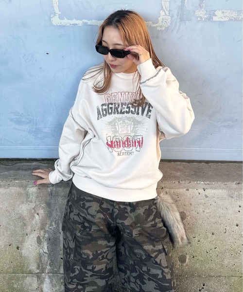 sedacle(セダクル)の「ステッチヴィンテージプリントスウェット(Tシャツ/カットソー・メンズ・ネイビー/ベージュ/アイボリー・SMALL/MEDIUM/LARGE)」の5枚目の写真