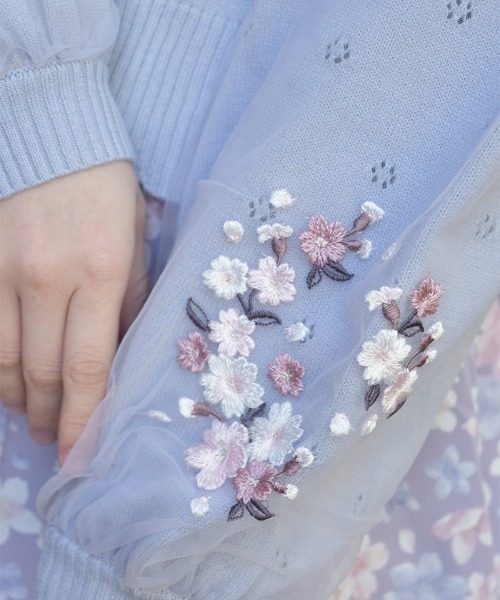 アクシーズファム　ＳＡＫＵＲＡ刺繍ショートカーディガン　桜　紺色 SAKURA刺繍ショートカーディガン | outlet | axes femme