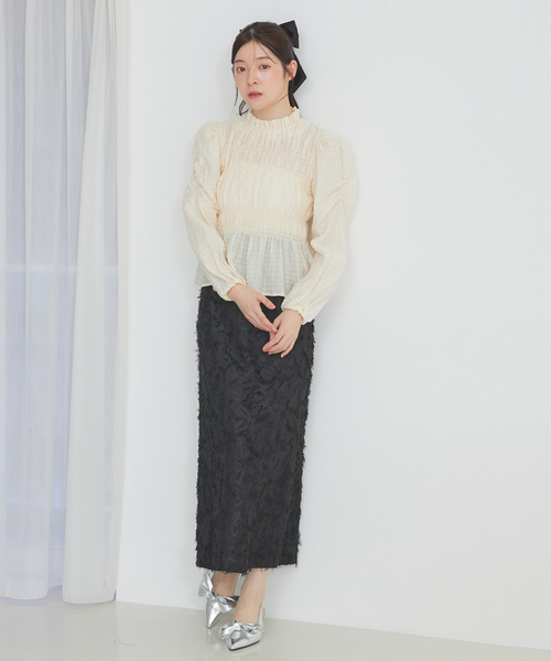 SELFIST(セルフィスト)の「【セットアップ対応】ウエスト切替ジャガードロングスカート 秋服 ハイウエスト オケージョン オールシーズン(スカート・レディース・ブラック/アイボリー・38/36)」の12枚目の写真