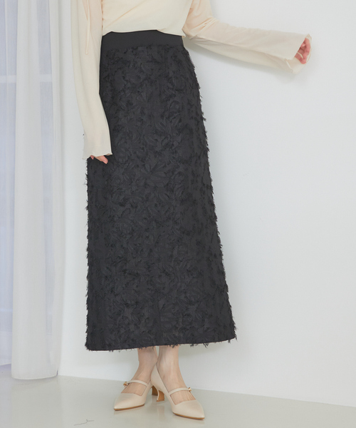 SELFIST(セルフィスト)の「【セットアップ対応】ウエスト切替ジャガードロングスカート 秋服 ハイウエスト オケージョン オールシーズン(スカート・レディース・ブラック/アイボリー・38/36)」の4枚目の写真