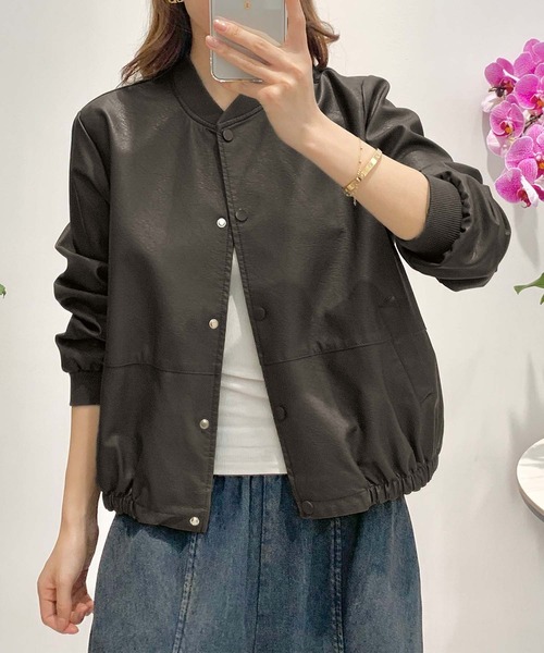 aimoha(アイモハ)の「PUマットボマージャケット(ノーカラージャケット・レディース・ブラック/ダークグリーン/カーキ・LARGE/MEDIUM)」の3枚目の写真