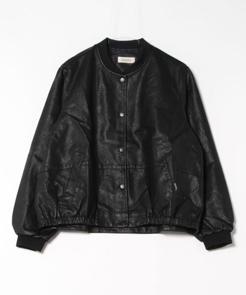 aimoha(アイモハ)の「PUマットボマージャケット(ノーカラージャケット・レディース・ブラック/ダークグリーン/カーキ・LARGE/MEDIUM)」の6枚目の写真
