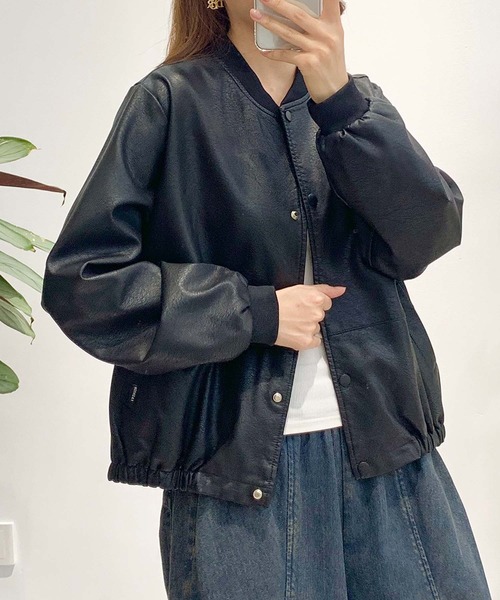 aimoha(アイモハ)の「PUマットボマージャケット(ノーカラージャケット・レディース・ブラック/ダークグリーン/カーキ・LARGE/MEDIUM)」の8枚目の写真