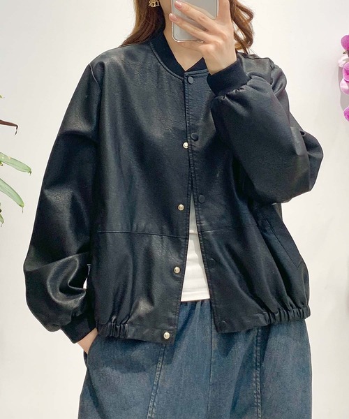 aimoha(アイモハ)の「PUマットボマージャケット(ノーカラージャケット・レディース・ブラック/ダークグリーン/カーキ・LARGE/MEDIUM)」の9枚目の写真