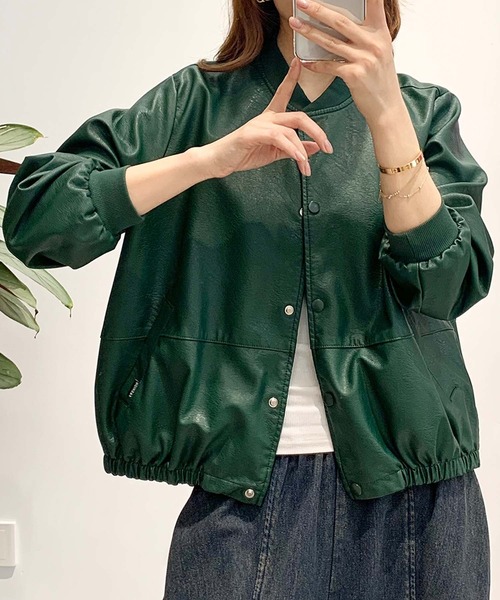 aimoha(アイモハ)の「PUマットボマージャケット(ノーカラージャケット・レディース・ブラック/ダークグリーン/カーキ・LARGE/MEDIUM)」の10枚目の写真