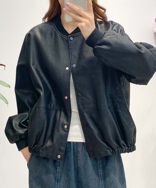 aimoha(アイモハ)の「PUマットボマージャケット(ノーカラージャケット・レディース・ブラック/ダークグリーン/カーキ・LARGE/MEDIUM)」の12枚目の写真