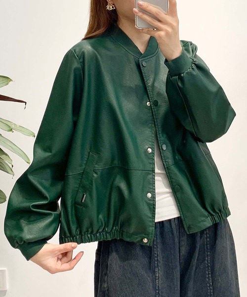 aimoha(アイモハ)の「PUマットボマージャケット(ノーカラージャケット・レディース・ブラック/ダークグリーン/カーキ・LARGE/MEDIUM)」の13枚目の写真