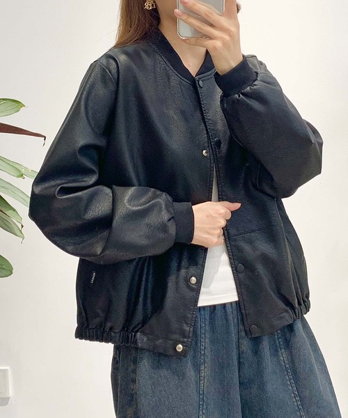 aimoha(アイモハ)の「PUマットボマージャケット(ノーカラージャケット・レディース・ブラック/ダークグリーン/カーキ・LARGE/MEDIUM)」の14枚目の写真