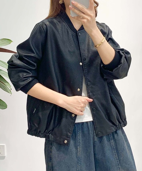 aimoha(アイモハ)の「PUマットボマージャケット(ノーカラージャケット・レディース・ブラック/ダークグリーン/カーキ・LARGE/MEDIUM)」の15枚目の写真