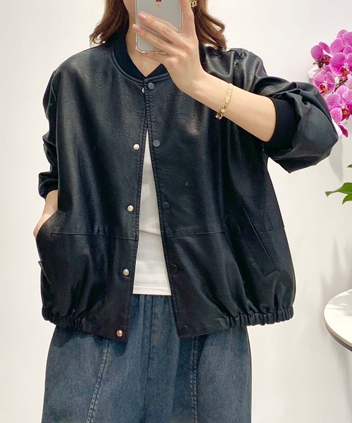 aimoha(アイモハ)の「PUマットボマージャケット(ノーカラージャケット・レディース・ブラック/ダークグリーン/カーキ・LARGE/MEDIUM)」の16枚目の写真