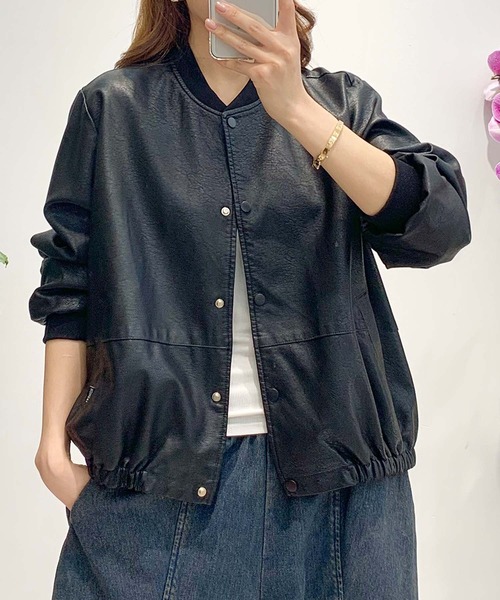 aimoha(アイモハ)の「PUマットボマージャケット(ノーカラージャケット・レディース・ブラック/ダークグリーン/カーキ・LARGE/MEDIUM)」の17枚目の写真