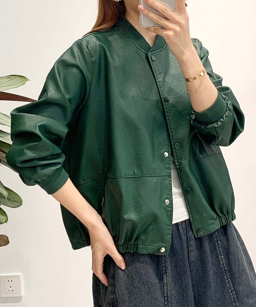 aimoha(アイモハ)の「PUマットボマージャケット(ノーカラージャケット・レディース・ブラック/ダークグリーン/カーキ・LARGE/MEDIUM)」の18枚目の写真