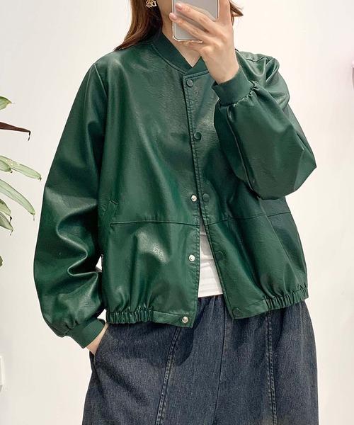aimoha(アイモハ)の「PUマットボマージャケット(ノーカラージャケット・レディース・ブラック/ダークグリーン/カーキ・LARGE/MEDIUM)」の19枚目の写真