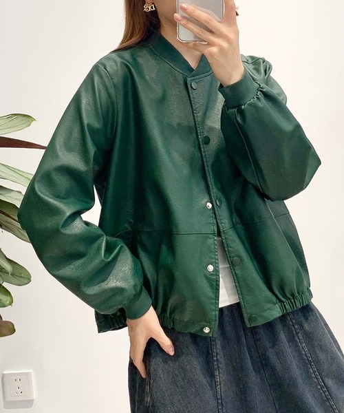 aimoha(アイモハ)の「PUマットボマージャケット(ノーカラージャケット・レディース・ブラック/ダークグリーン/カーキ・LARGE/MEDIUM)」の20枚目の写真