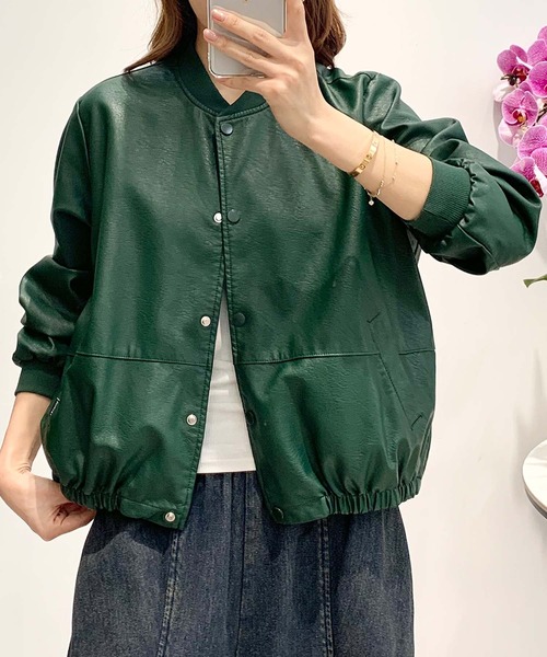 aimoha(アイモハ)の「PUマットボマージャケット(ノーカラージャケット・レディース・ブラック/ダークグリーン/カーキ・LARGE/MEDIUM)」の21枚目の写真