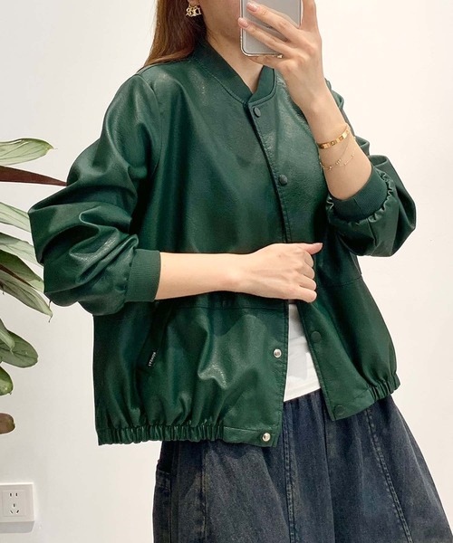 aimoha(アイモハ)の「PUマットボマージャケット(ノーカラージャケット・レディース・ブラック/ダークグリーン/カーキ・LARGE/MEDIUM)」の22枚目の写真