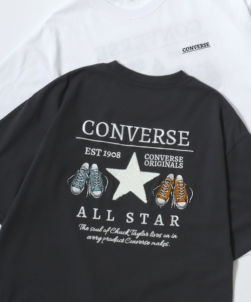 CONVERSE(コンバース)の「CONVERSE/コンバース オーバーサイズ オールスター スニーカー バックプリントサガラ刺繍 ロゴ ワンポイント刺繍 半袖Tシャツ/レディース メンズ(Tシャツ/カットソー・レディース・ブラック/オートミール/スミクロ/ピンク/ホワイト/ホワイト系その他・M/L/LL)」の4枚目の写真