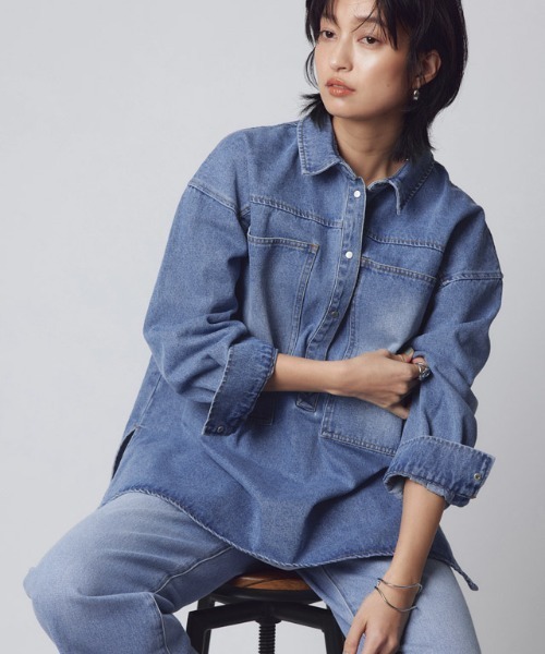 RASW（ラス）の「[RASW]デニムプルオーバーシャツ（シャツ/ブラウス・レディース・オフホワイト/ブルー・M/L）」の6枚目の写真