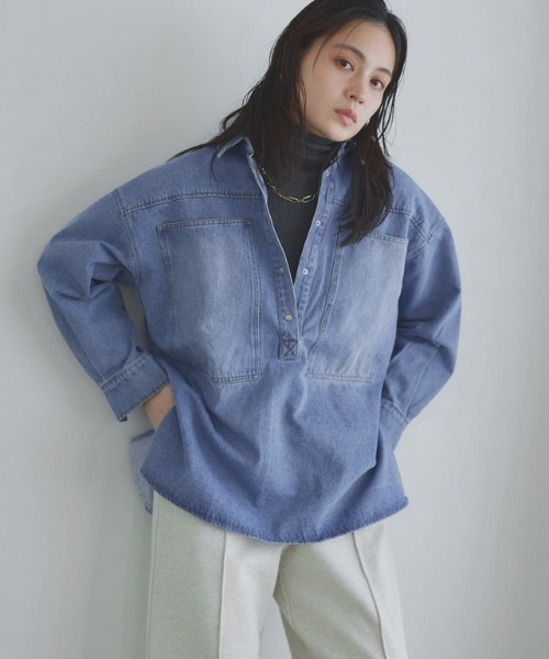 25AW 新品未使用 Drawer ドゥロワー デニムプルオーバーブラウス 25AW 新品未使用 Drawer ドゥロワー デニムプルオーバーブラウス