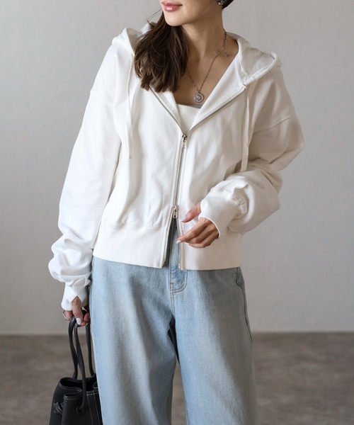 Bonjour Sagan(ボンジュールサガン)の「ダブルジップピグメントパーカー(パーカー・レディース・オフホワイト/グレー/チャコールグレー/ベージュ系その他・FREE)」の5枚目の写真