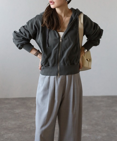 Bonjour Sagan(ボンジュールサガン)の「ダブルジップピグメントパーカー(パーカー・レディース・オフホワイト/グレー/チャコールグレー/ベージュ系その他・FREE)」の14枚目の写真