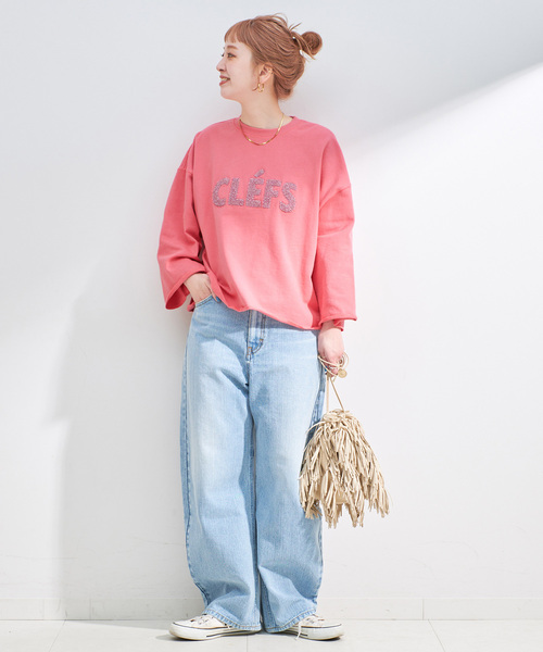 手洗い可 / ラメサガラ刺繍7分袖プルオーバー（スウェット
