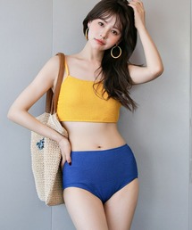 TeddyShop | レディース水着 バイカラー配色リブハイウエストキャミビキニ 上下2点セット(水着)