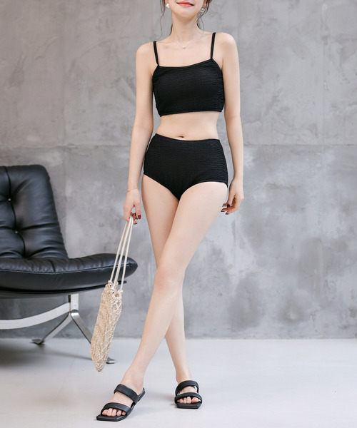 TeddyShop（テディショップ）の「レディース水着 バイカラー配色リブハイウエストキャミビキニ 上下2点セット（水着・レディース・ブラック/イエロー系その他/パープル系その他/グリーン/グリーン系その他・S/M/L）」の10枚目の写真