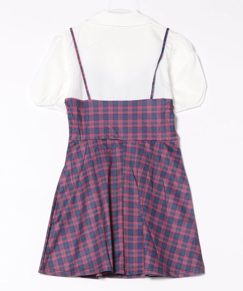 Mayree（メイリー）の「【Mayree】パフスリーブ 半袖シャツ ドッキング チェック柄 ミニワンピース（ワンピース・レディース・レッド・SMALL/MEDIUM/LARGE）」の2枚目の写真