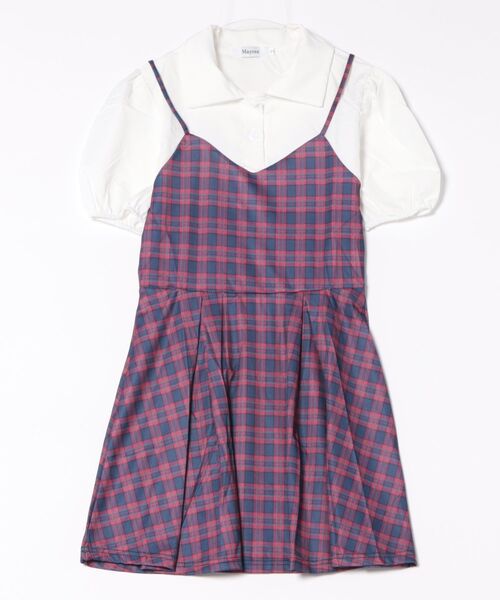 Mayree（メイリー）の「【Mayree】パフスリーブ 半袖シャツ ドッキング チェック柄 ミニワンピース（ワンピース・レディース・レッド・SMALL/MEDIUM/LARGE）」の5枚目の写真