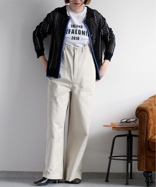 cepo（セポ）の「透かし編みメッシュニットポロカーディガン（カーディガン/ボレロ・レディース・ブラック/オフホワイト/レッド・M）」の2枚目の写真