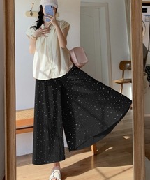 水玉柄シワ感ワイドクロップドパンツ 3色展開