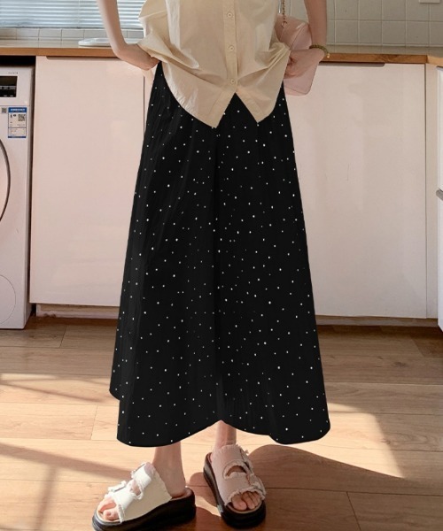 Ritzy(リッツィー)の「水玉柄シワ感ワイドクロップドパンツ 3色展開(スカート・レディース・ブラック/ブルー/ベージュ・M/L)」の17枚目の写真