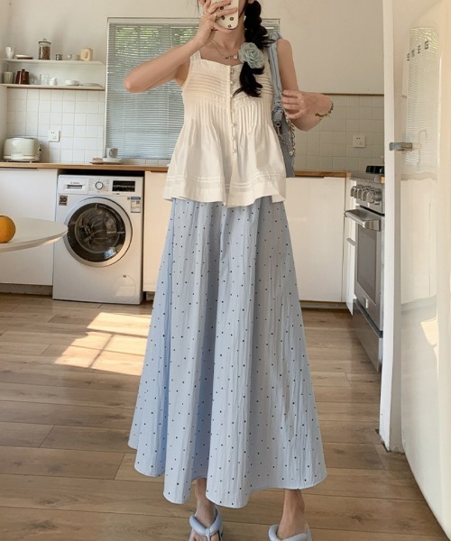 Ritzy(リッツィー)の「水玉柄シワ感ワイドクロップドパンツ 3色展開(スカート・レディース・ブラック/ブルー/ベージュ・M/L)」の13枚目の写真