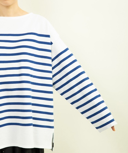 tシャツ ラッセルパネルボーダー BIGプルオーバー レディース AMBIDEX Store ○ラッセルパネルボーダーBIGプルオーバー(F アオ