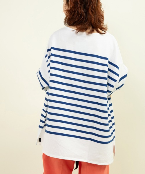tシャツ ラッセルパネルボーダー BIGプルオーバー レディース AMBIDEX Store ○ラッセルパネルボーダーBIGプルオーバー(F アオ